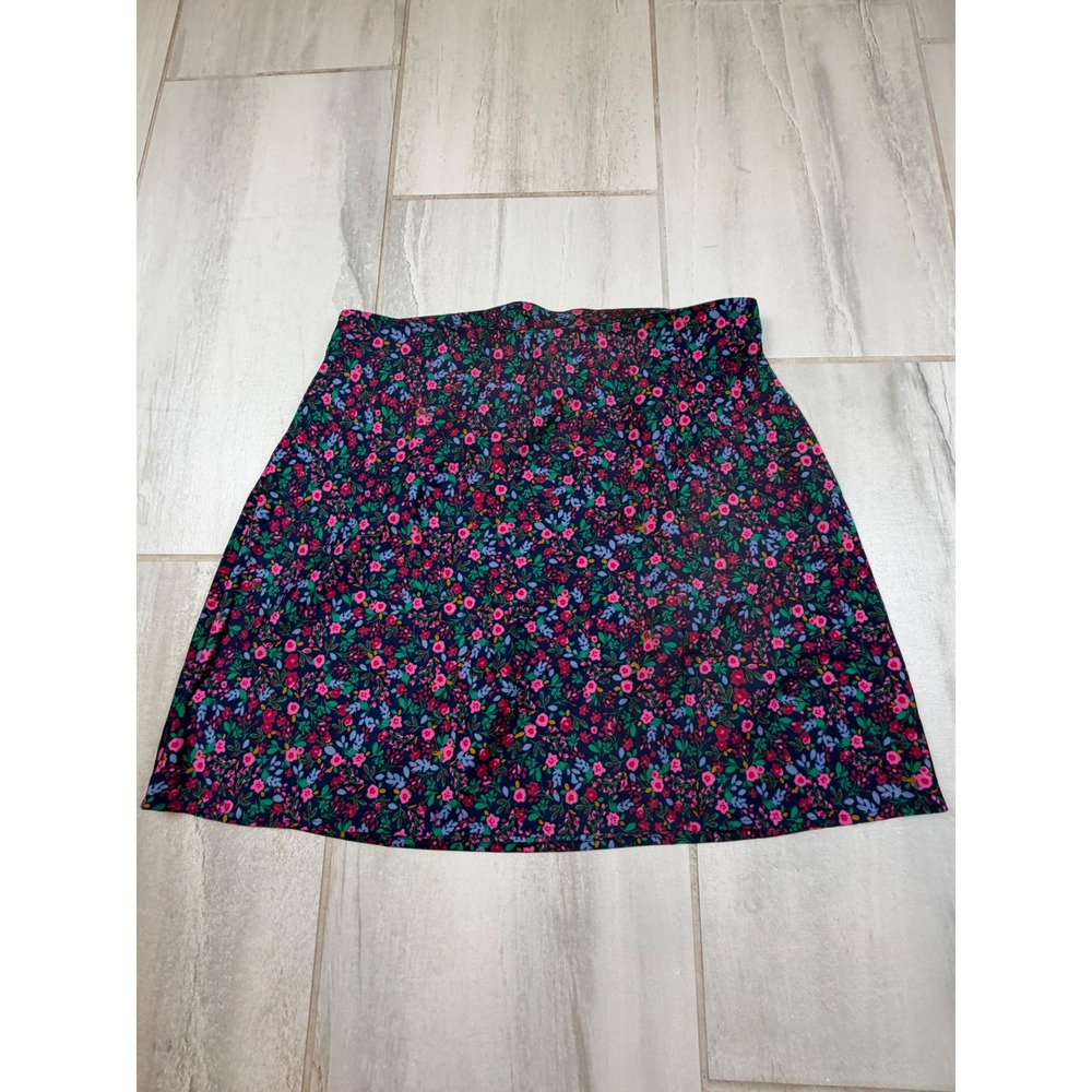 J.Crew Navy Blue Floral Mini Skirt Elastic Waist A-Line Size L